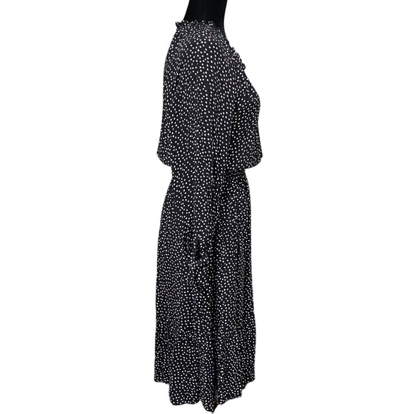 Talbots Black White Dot Whimsigoth Midi Dress Tie Sleeves Size Small - Picture 2 of 6
